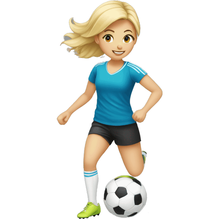 blond girl doing keepy uppies with a soccerball emoji