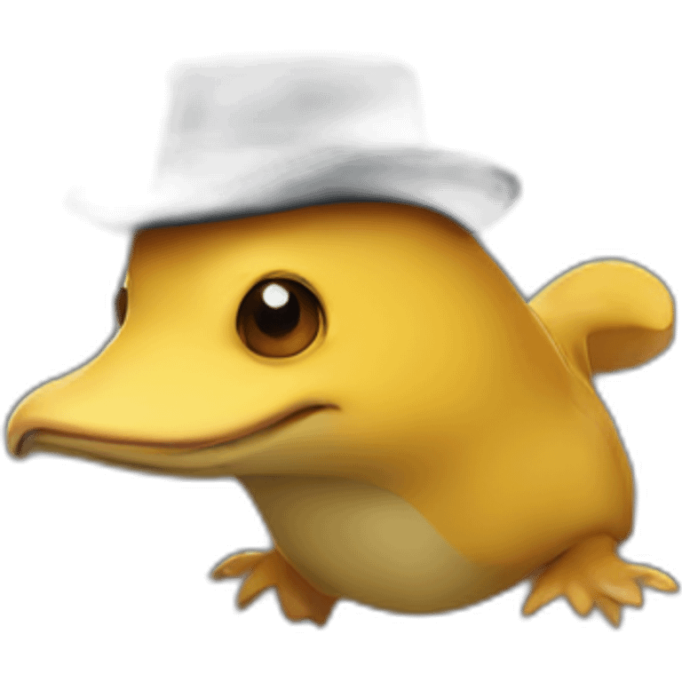 A yellow platypus wearing a square hat emoji