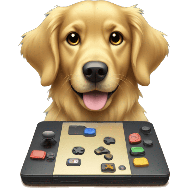 golden retriever with gaming pad concentrated gaming emoji