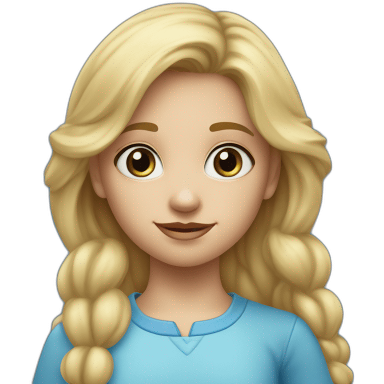 une petite fille blonde au yeux bleu qui fait le signe "trois" avec ses doigts emoji