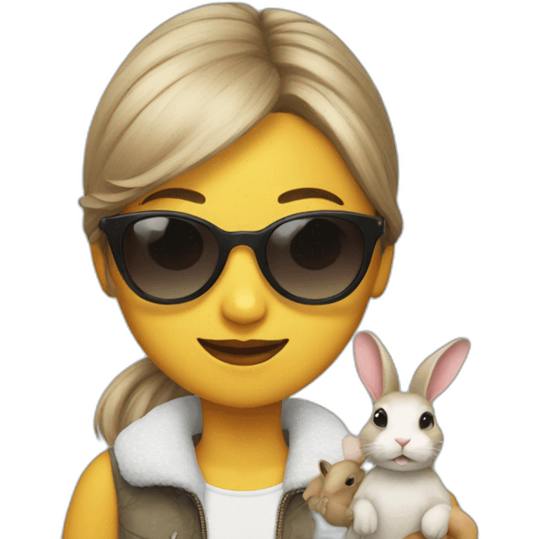 A girl with sunglasses with a rabbit  emoji