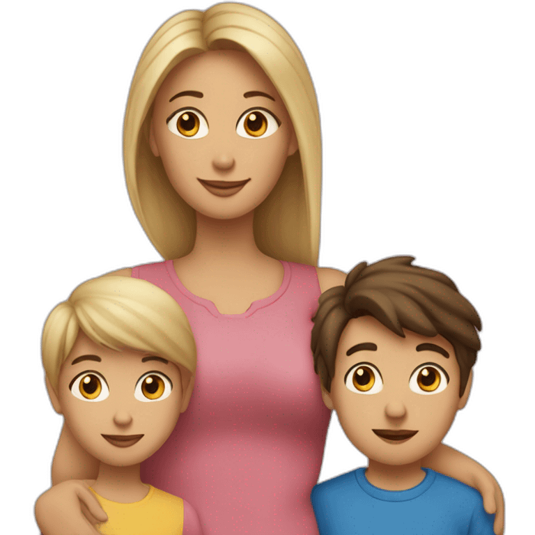 single mom brunette with two kids girl (blonde; big sister) and boy (brunette; little brother) emoji