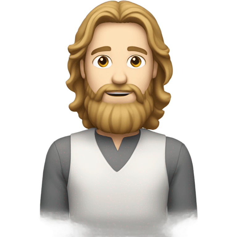 White man with shoulder length light brown hair and beard  emoji