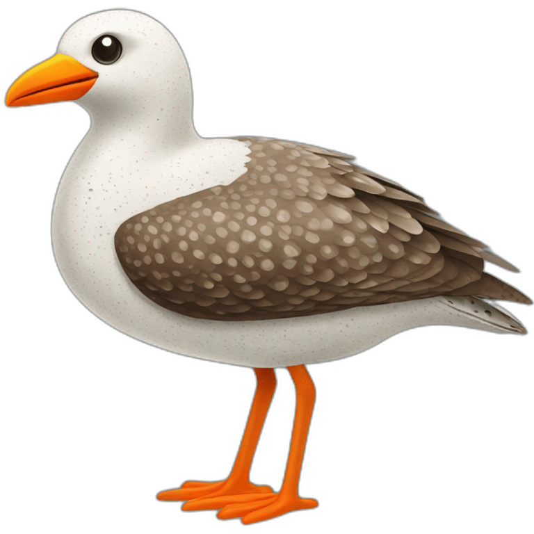 brown and white speckled sea bird with orange beak and legs emoji