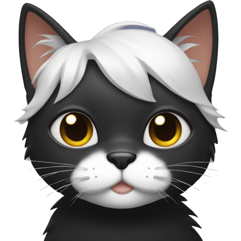 A black cat with white hair emoji