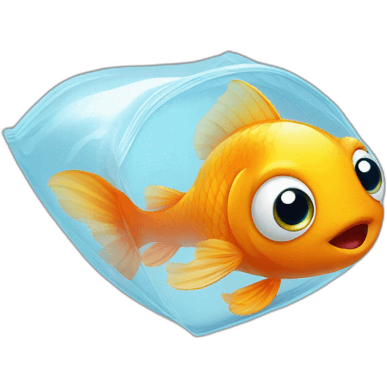 small cute happy gold fish with big eyes in a plastic bag emoji