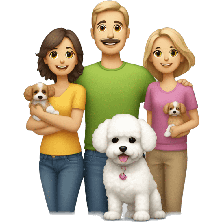 Familia de 4 personas y dos niños y un perro bichon emoji