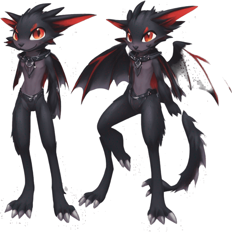 cool anthro edgy black red ethereal fantasy nargacuga-noivern-cat-Fakemon collar harness full body emoji