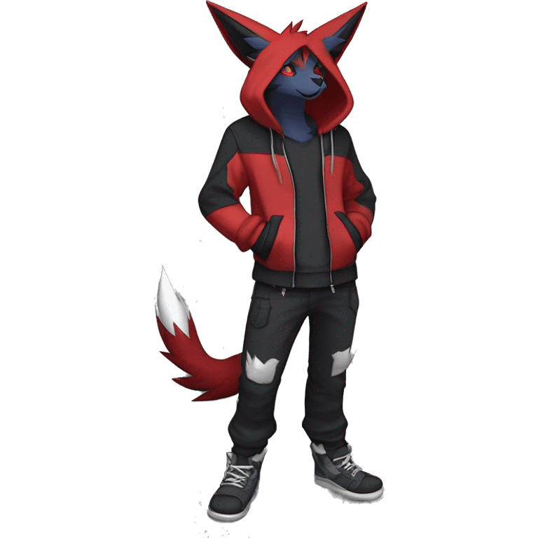 Edgy Cool Anthro Zoroark-Zangoose-Litten Fakemon Fursona Hoodie Full Body emoji