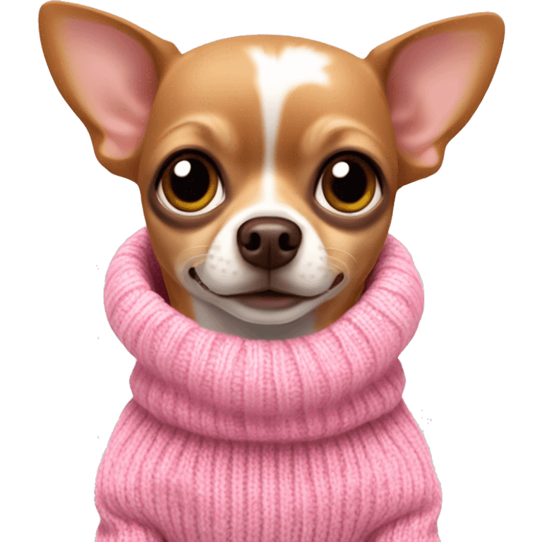 brown Chihuahua wearing pink sweater ￼ emoji