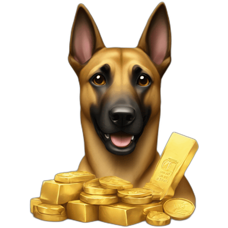 Malinois dog with gold lingot emoji