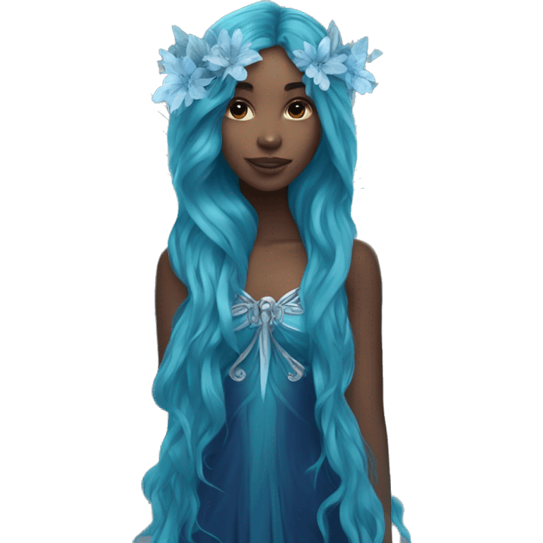 Beautiful, flower, fairy, blue, turqoise, silver, navy, long hair, big wings emoji