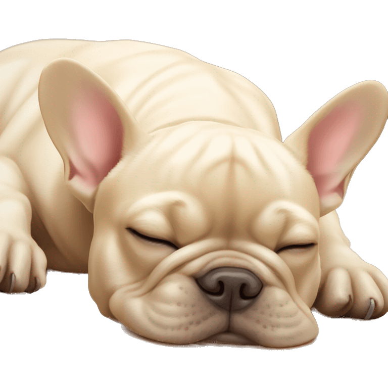 Cream french Bulldog sleeping on wooden floor  emoji