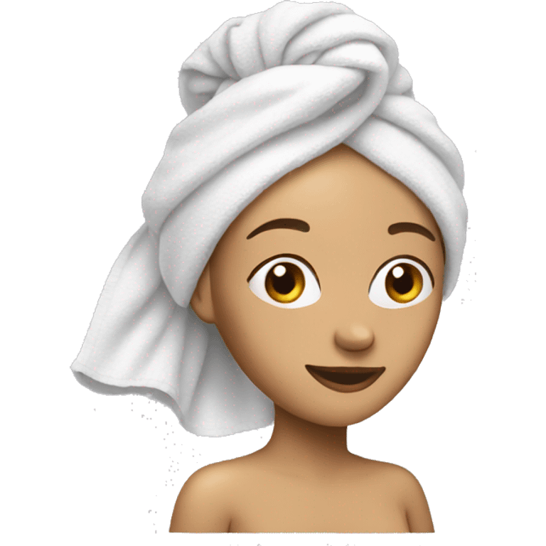 Woman holding a cell phone and wearing a towel on her head  emoji