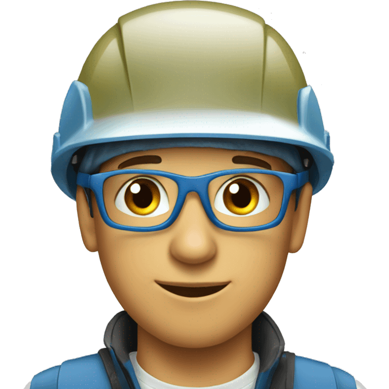 Young man wearing a safety helmet, earplugs and glases  emoji