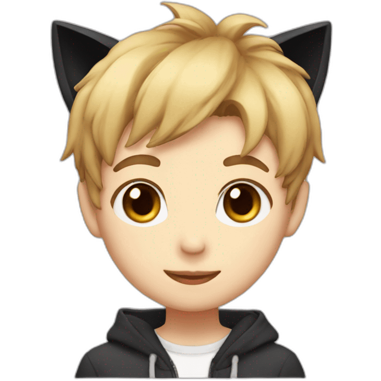 Japanese boy, with black cat ears and a cute hair style emoji