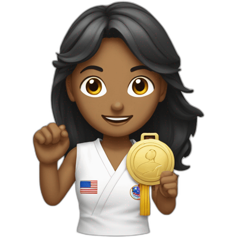 Une fille qui a gagné au taekwondo qui montre sa médaille d'or emoji