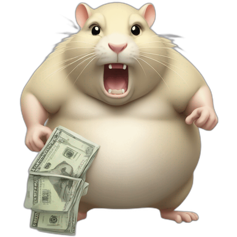 Angry fat Rat standing up with long blond hair holding money emoji