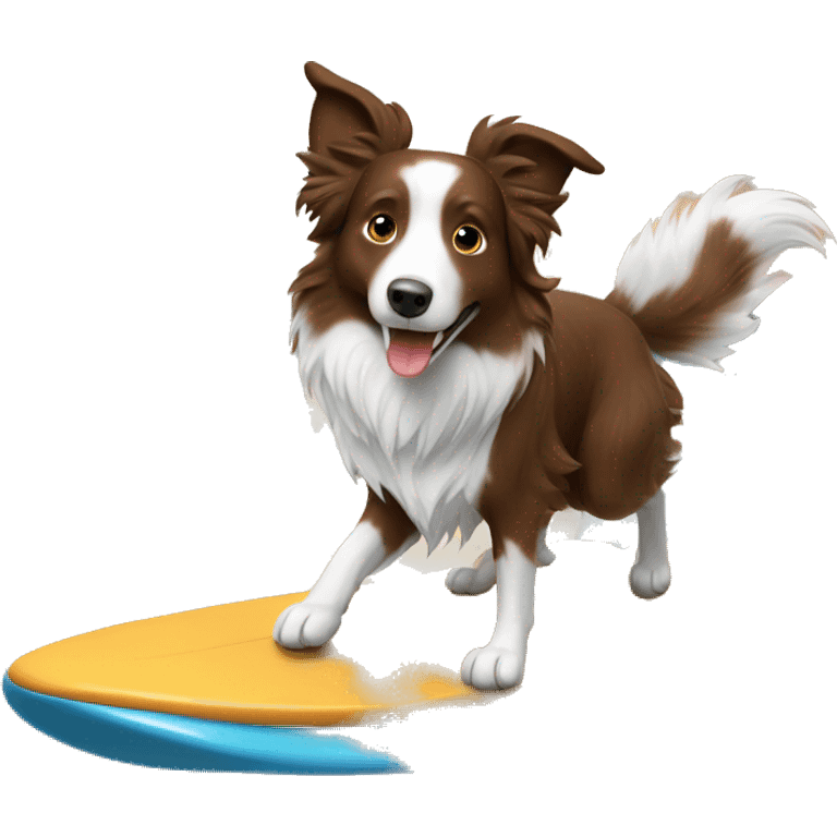 Brown border collie surfing emoji