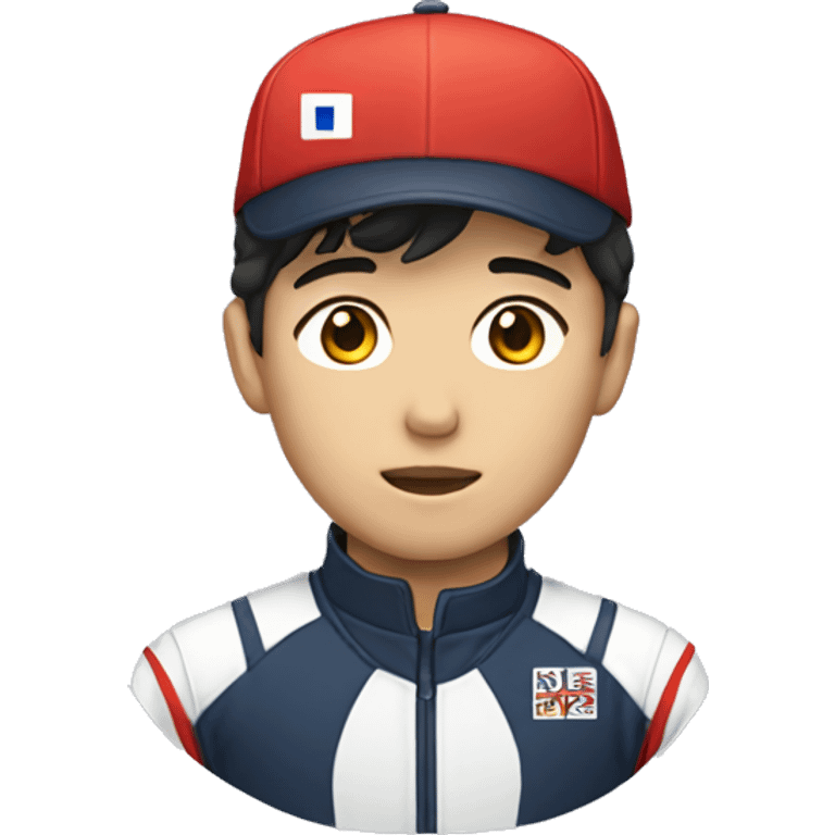 young guy with small wavy hair korean race suit with side profile and hat emoji