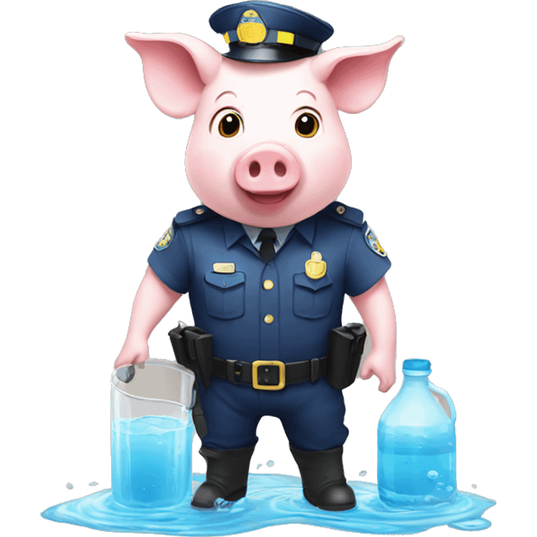 piggies in police outfit avoiding flying water jug emoji