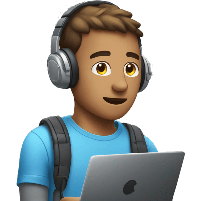 man with laptop headphones phone only upper part of body  emoji