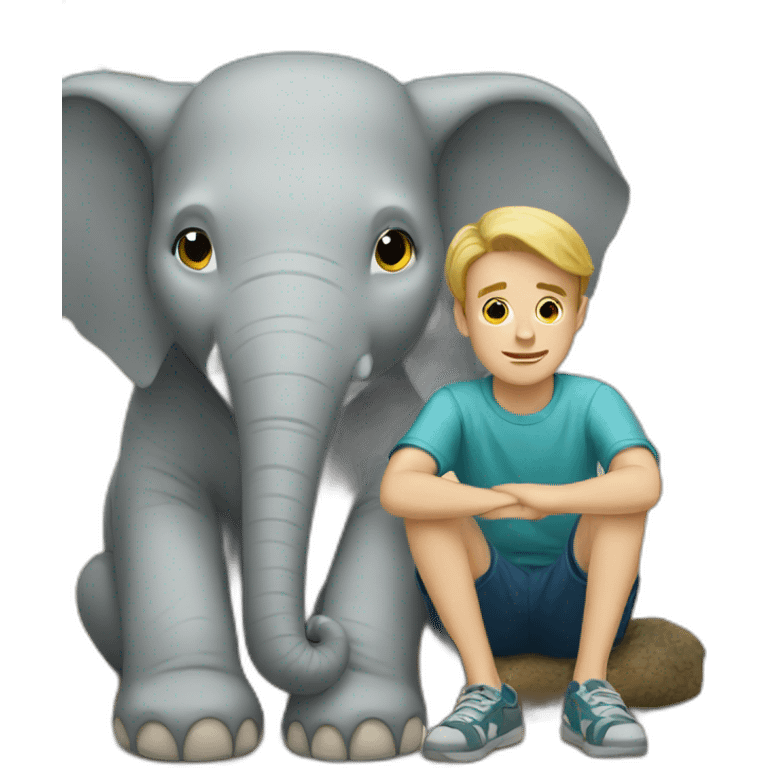 young white man sitting next to an elephant emoji