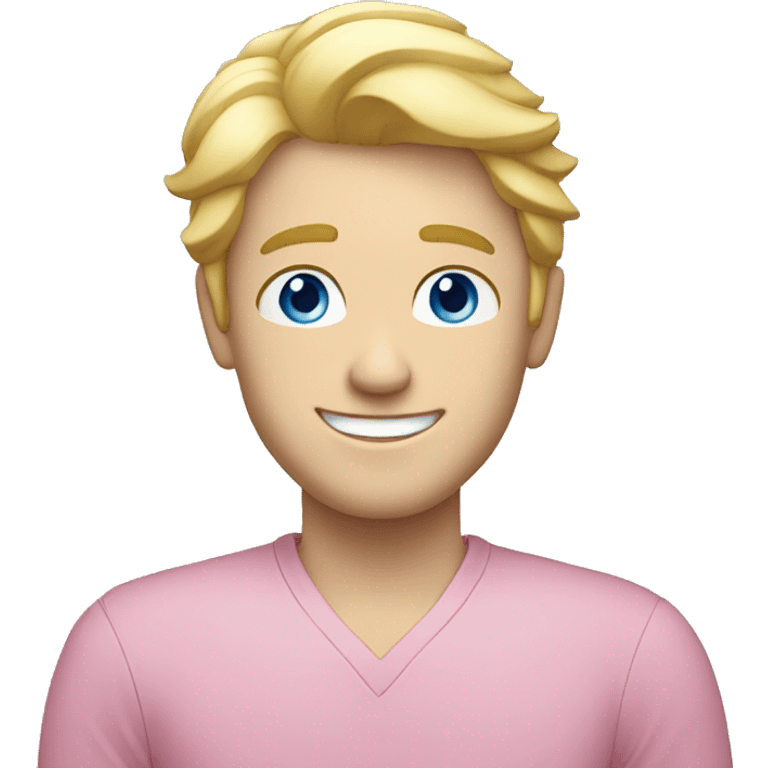 pale blonde happy man, pink shirt, blue eyes emoji