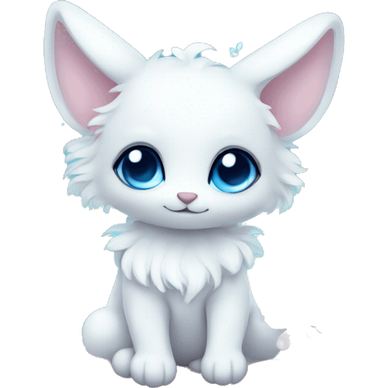 Cute gorgeous sparkly ethereal white fantasy animal with blue eyes sona with flowers and butterflies emoji