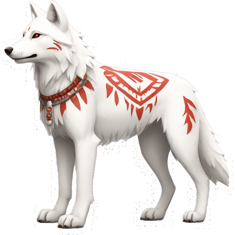 White Wolf With red Tribal Markings Full Body emoji