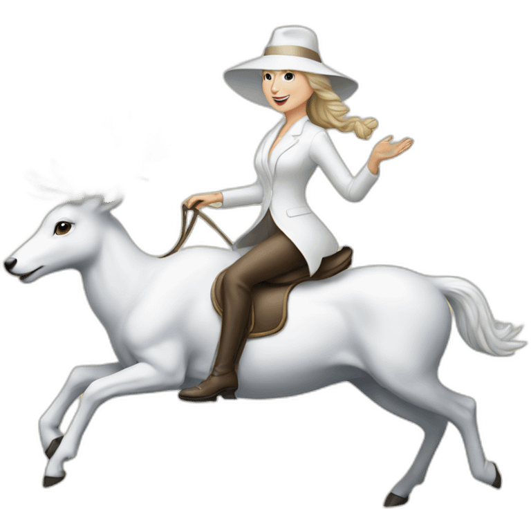 A white dressed lady riding the White deer emoji