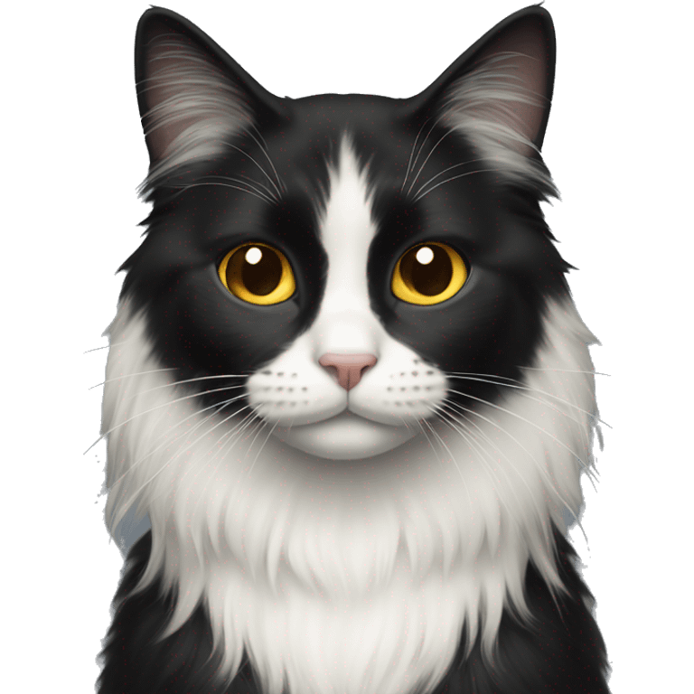 black cat long-haired with half white head emoji