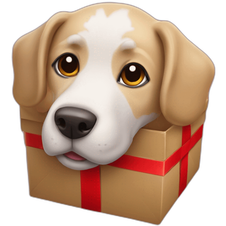 dog's head sticking out of a Christmas present emoji