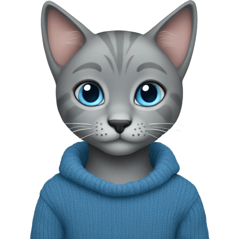 grey kitty blue eyes blue sweater  emoji