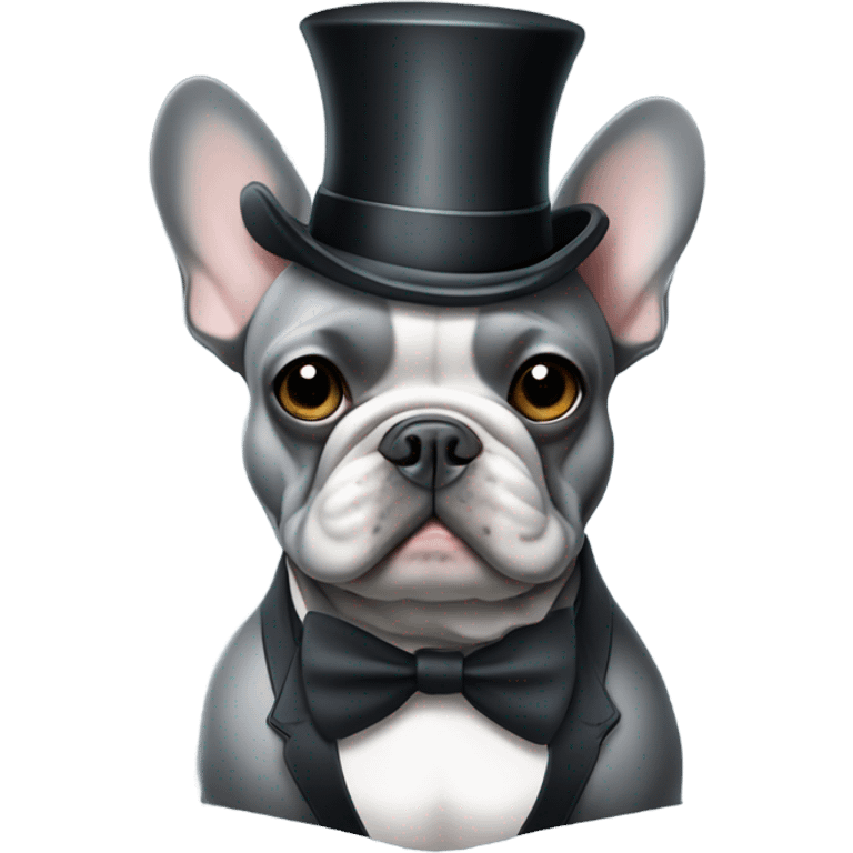 All Gray Frenchie with a top hat and monocle emoji