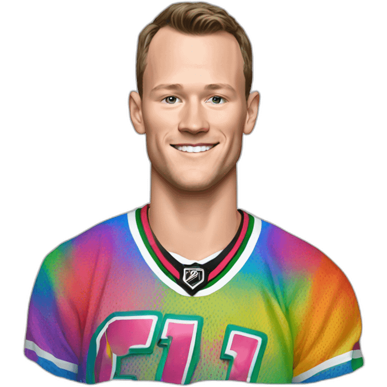 Jonathan Toews wearing rainbow lace shirt emoji