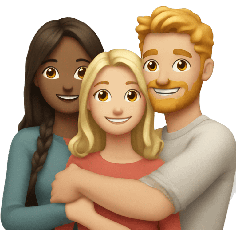 blonde daughter with brunette mom and ginger dad all smiling and hugging emoji