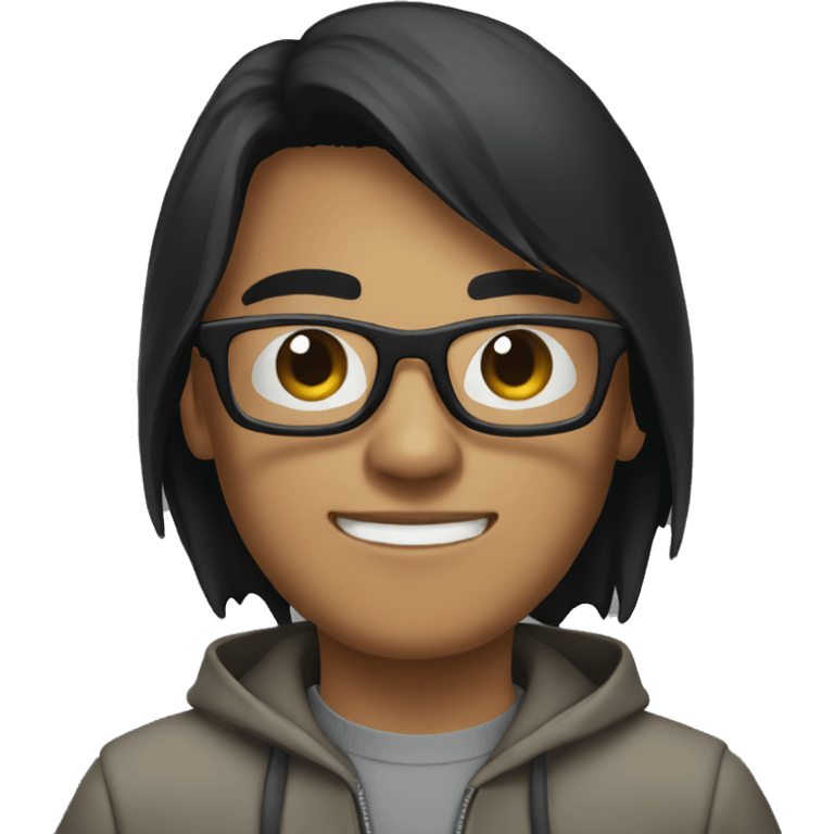 young men with dark glasses with short dark hair working on computer emoji