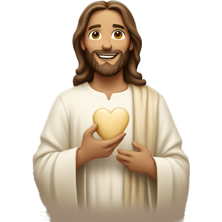 Jesus holding a cream beige heart and smiling  emoji