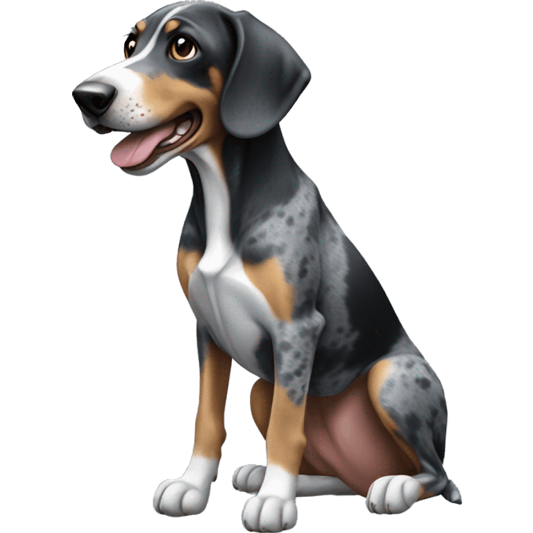 Miniature bluetick hound eating emoji