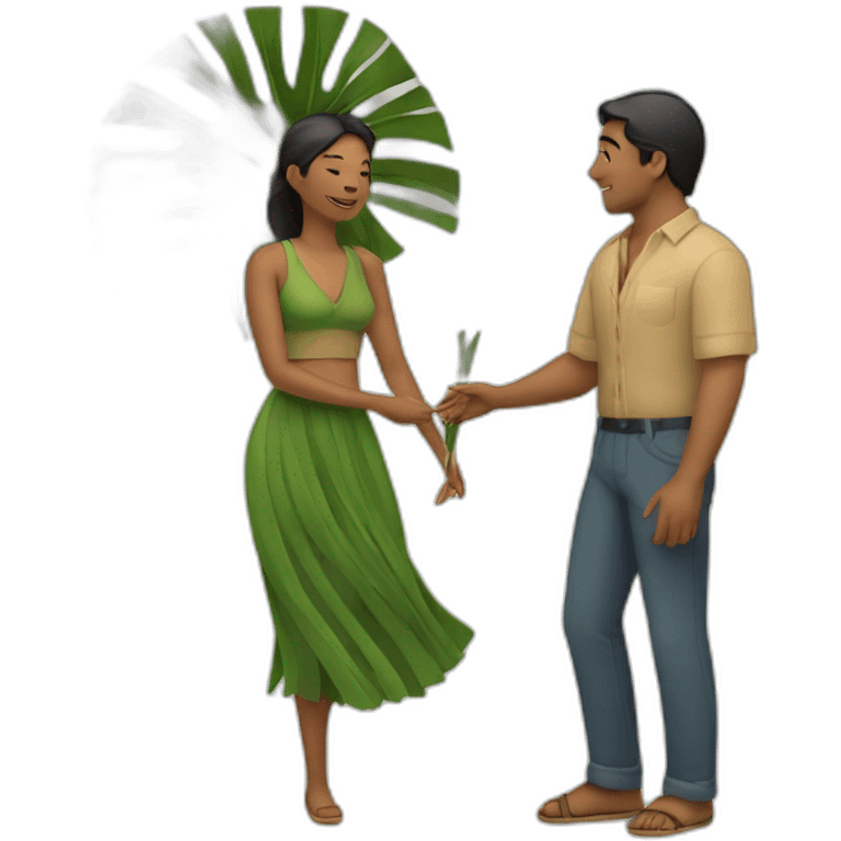 woman fanning a man with palm leaves emoji