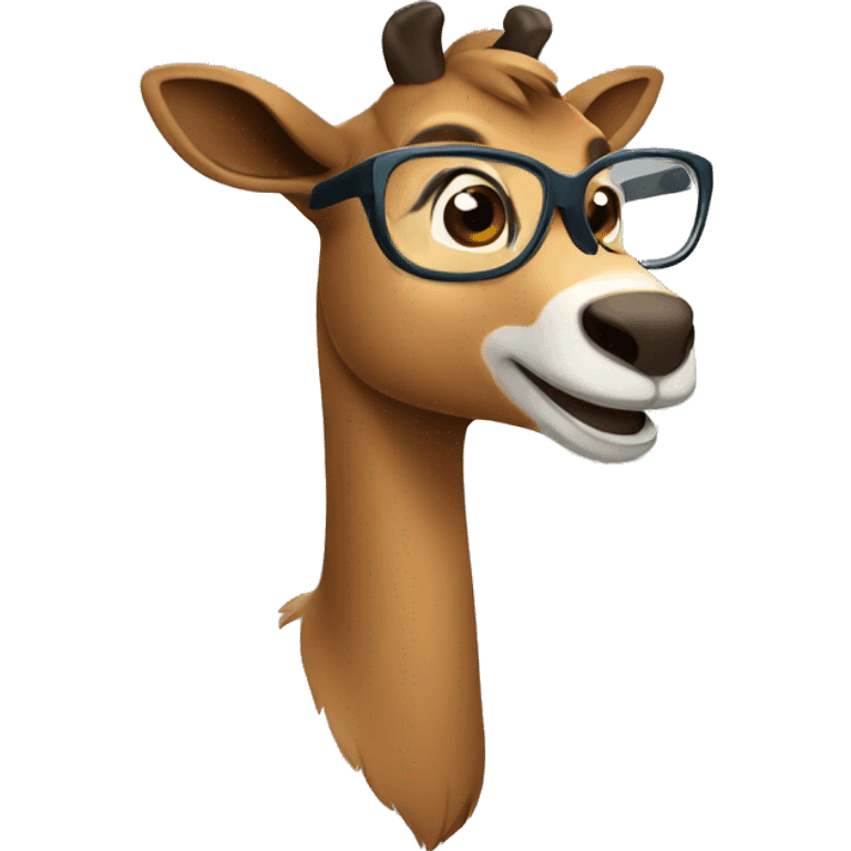 happy smart smiling brown chamois with glasses turn to left emoji