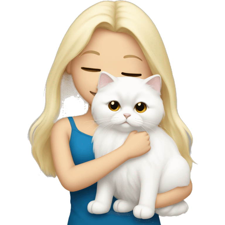 Blonde girl snuggling white Persian cat emoji