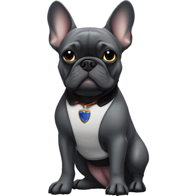 dark gray french bulldog with lex luthor holding him emoji