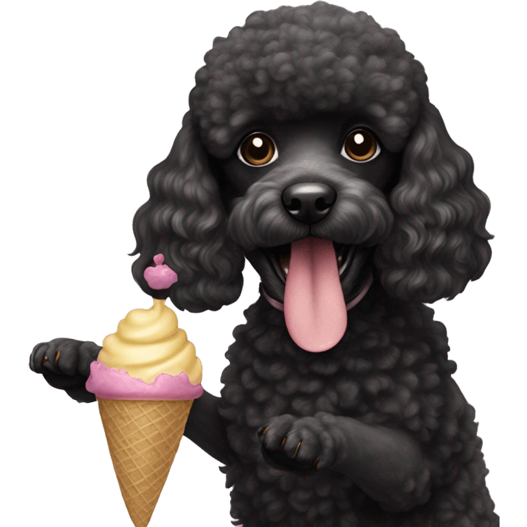 black poodle dog eating ice cream emoji