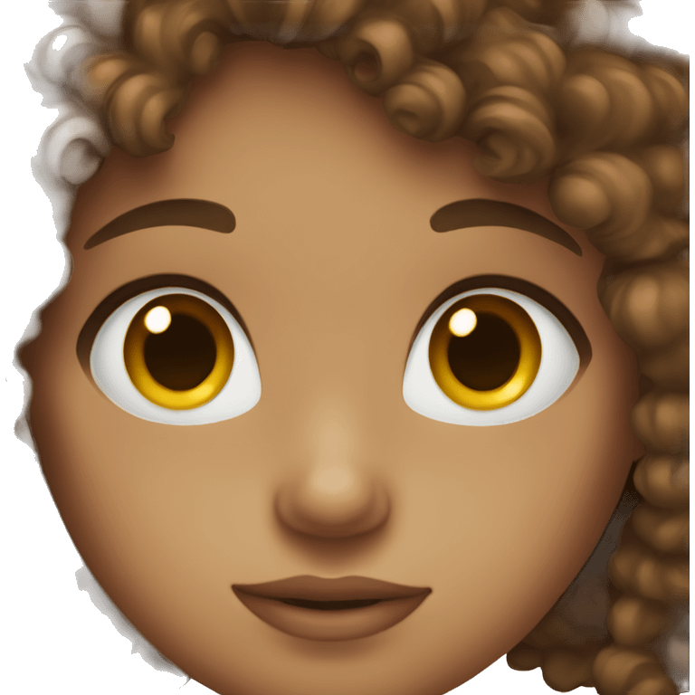 girl with brown curly hair and brown eyes emoji