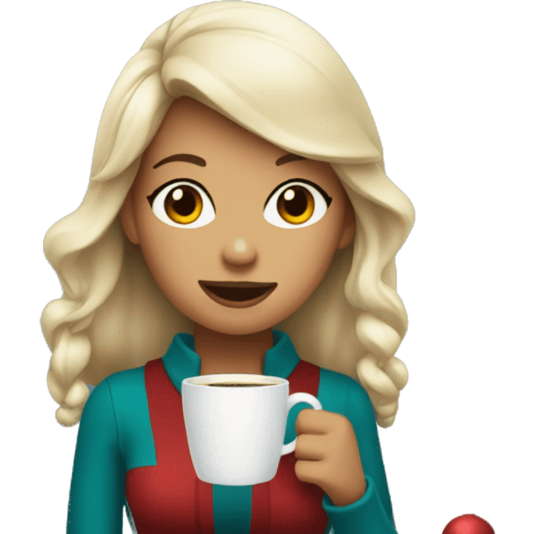 Christmas girl drinking coffee emoji