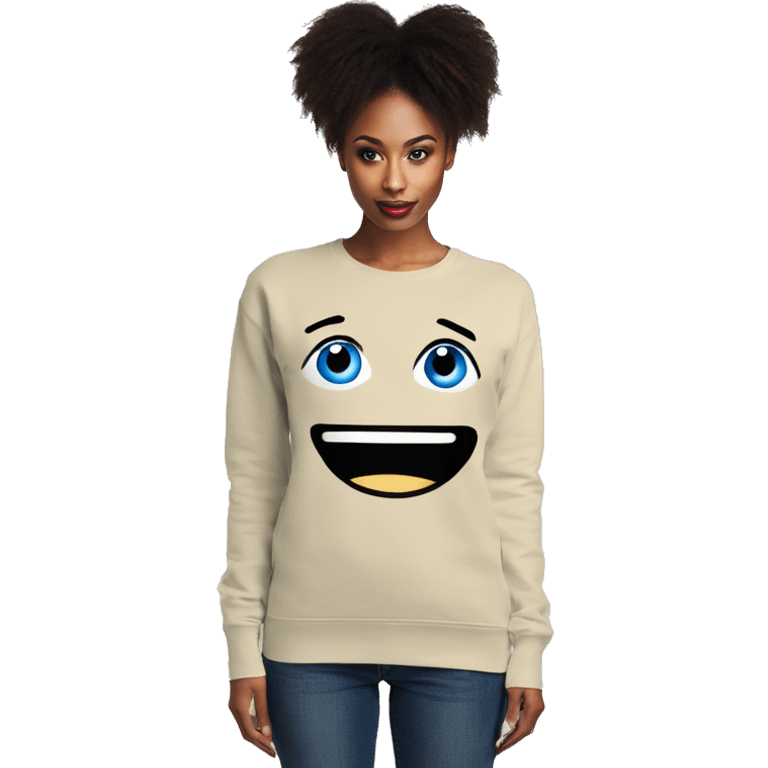 Blue eye women beige sweater emoji