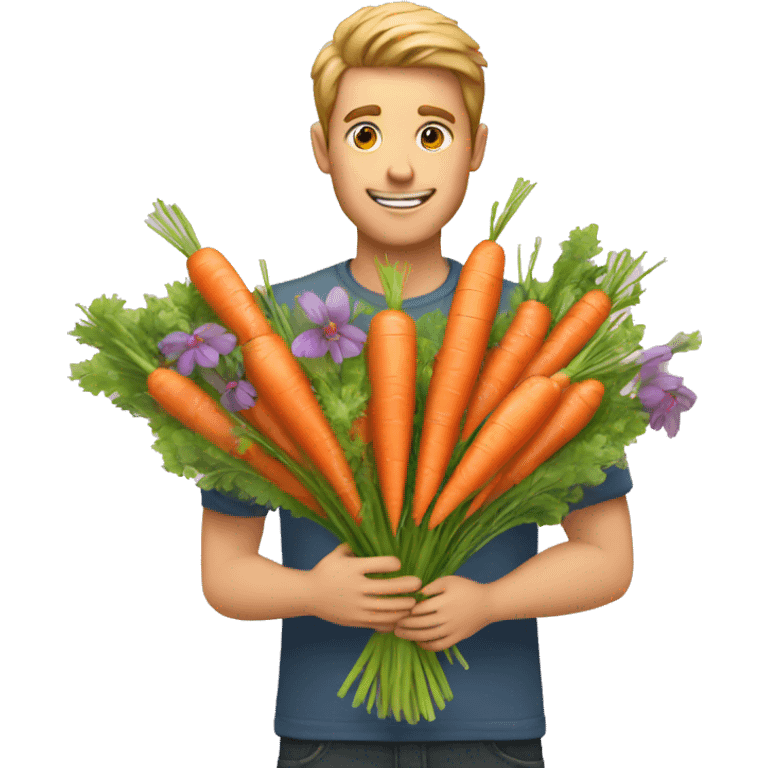 guy gifting carrots bouquet insteasd of flowers emoji