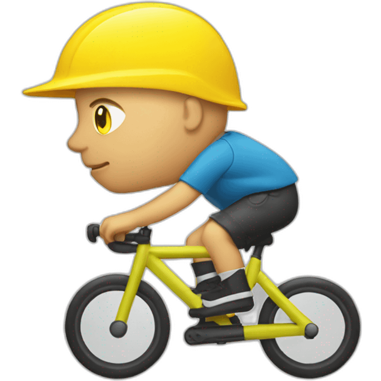 a bald white man with a yellow safety vest with a yellow bicycle helmet on a trotinette emoji